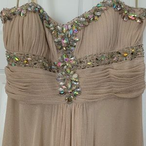 David’s Bridals Shimmering Sleek Gold Prom Dress